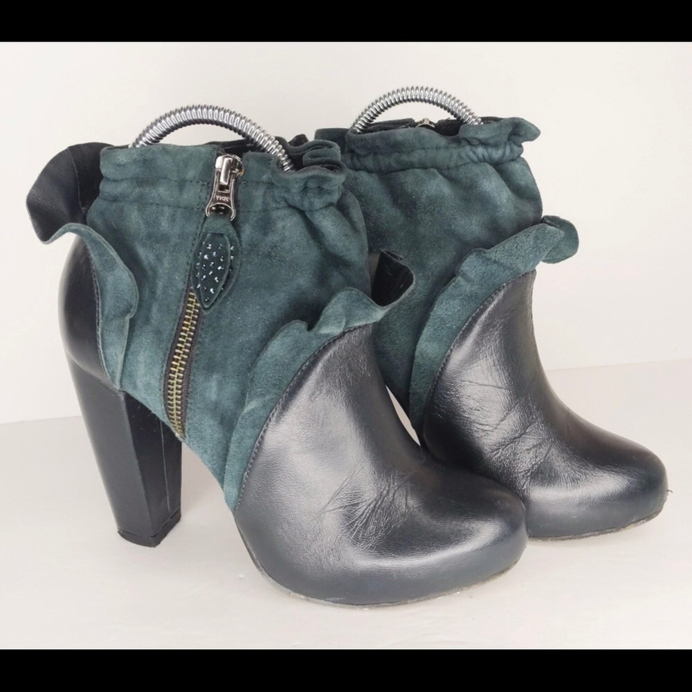 Rebecca Taylor Leather Suede Ruffle Ankle Boot 7.5